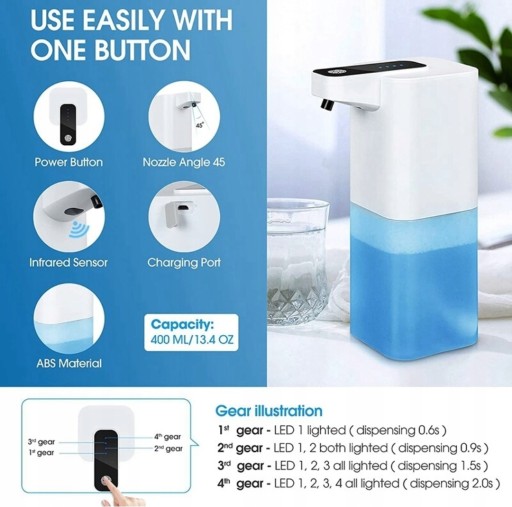 Перезаряжаемый дозатор мыла USB C. Бесконтактная дезинфекция рук.