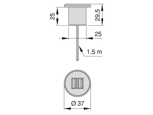 Настольная USB-зарядка Ø37, серебристая, комплект + БЛОК ПИТАНИЯ