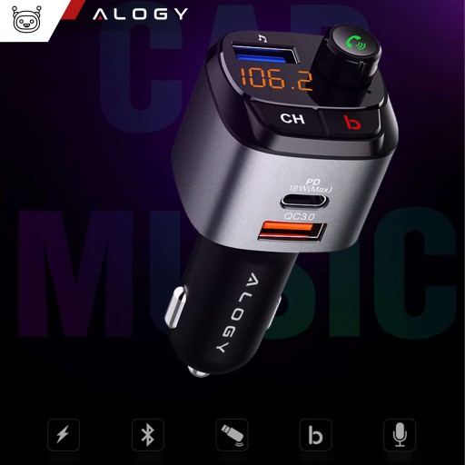 TRANSMITER FM BLUETOOTH ŁADOWARKA QC USB +USB-C PD