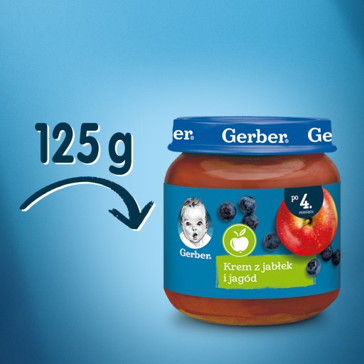 GERBER deserek krem z jabłek i jagód 125g