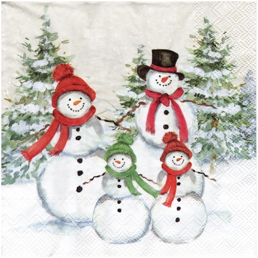 Serwetka do Decoupage metoda zdobienia 33x33cm - Snowmen Family bałwanki