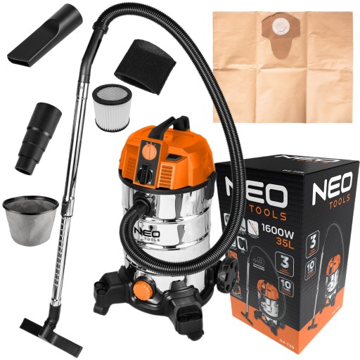 ПРОМЫШЛЕННЫЙ ПЫЛЕСОС NEO Tools 1600Вт 35л АКСЕССУАРЫ ДЛЯ ВЛАЖНОЙ И СУХОЙ ВЛАЖНОЙ И СУХОЙ ОЧИСТКИ 04-739
