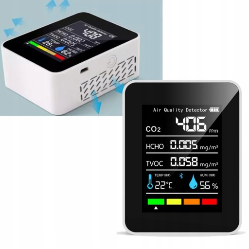 ДЕТЕКТОР CO2 TVOC HCHO ТЕРМОМЕТР 5В1