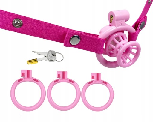 LEKKI RÓŻOWY PAS CNOTY KLATKA NA PENISA INVERTED CHASTITY 4 ORINGI + PASEK