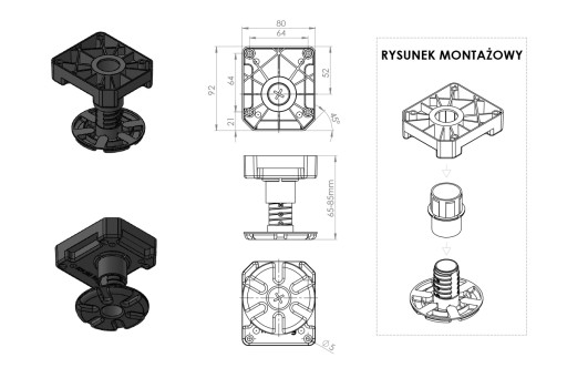 РЕГУЛИРУЕМАЯ МЕБЕЛЬНАЯ НОЖКА MULTI LEG 65-85