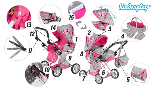 КОЛЯСКА DEEP DOLL GONDOLA 3в1 СУМКА KINDERPLAY ПОСТАЛЬНЫЕ ПРИНАДЛЕЖНОСТИ