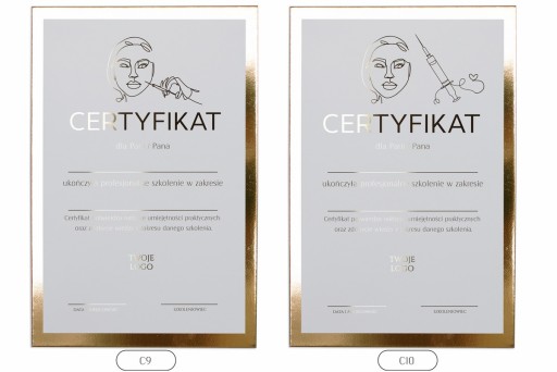 CERTYFIKAT SZKOLENIOWY ZŁOTY DYPLOM CERTYFIKATY BEAUTY A4 PAKIET 6 szt