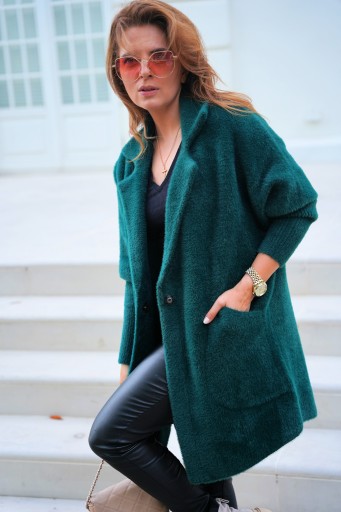 ПЕРЕХОДНОЕ ПАЛЬТО ИЗ АЛЬПАКИ, ОДНОПАРАННОЕ, ЦВЕТ БУТЫЛКИ, OVERSIZE