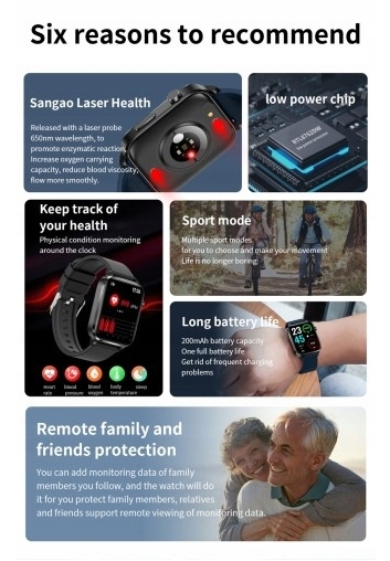 SmartWatch W909 Лазерный глюкометр для измерения артериального давления