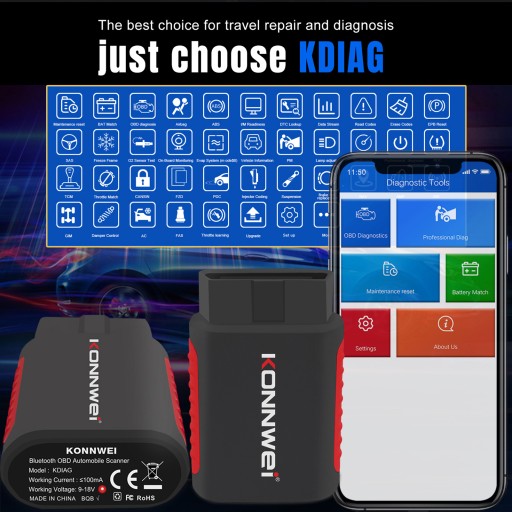 Диагностический сканер сканера KONNWEI KDIAG OBD2