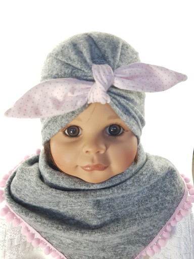 KOMPLET CZAPKA TURBAN PIN UP + CHUSTKA 3-12M-C MIX