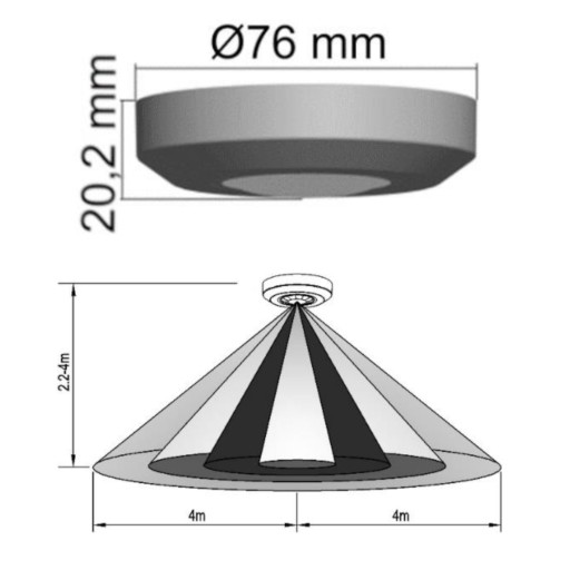 CZUJNIK RUCHU SUFITOWY NATYNKOWY PIR LED SUPER PŁASKI 2 CM CZUJKA MINI 360°