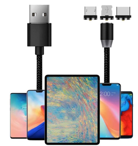 МАГНИТНЫЙ КАБЕЛЬ 3А 3В1 для IPHONE MICRO USB TYPE C