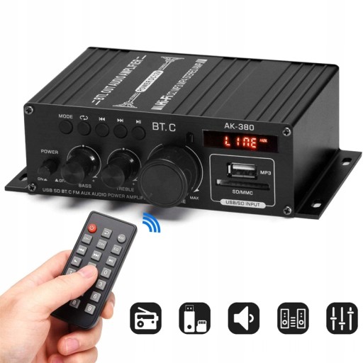 УСИЛИТЕЛЬ ДЛЯ BLUETOOTH 5.0 РАДИО MP3 FM ДИНАМИКИ