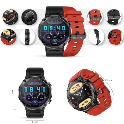 Умные часы Gravity GT21-6 + красный силиконовый ремешок