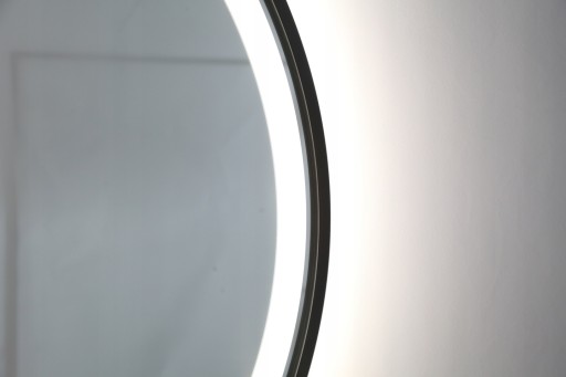 КРУГЛОЕ СВЕТОДИОДНОЕ ЗЕРКАЛО С ПЕСКООБРАБОТКОЙ В ЧЕРНОЙ РАМКЕ LOFT