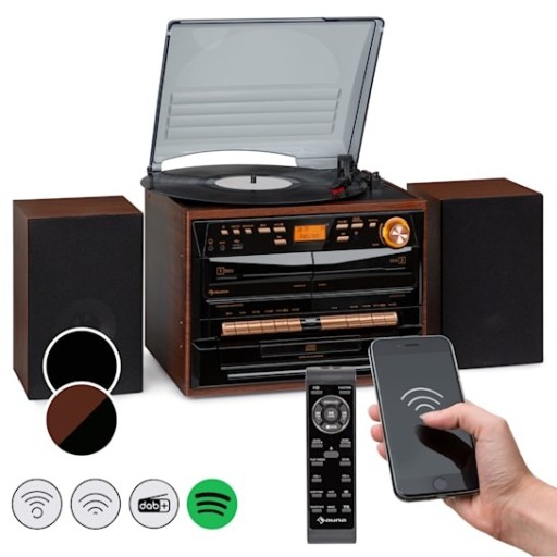 Стереосистема Auna 388-DAB+ Проигрыватель CD-кассеты BT FM/DAB+ USB 2x5 Вт RMS