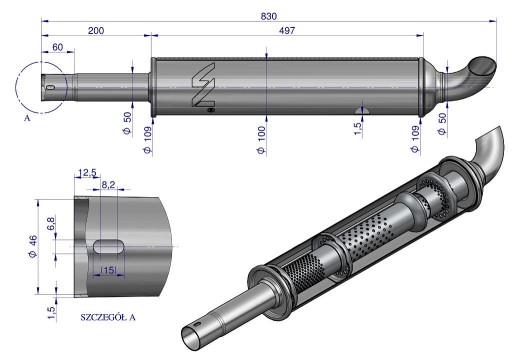 Короткий круглый глушитель 830 мм 4,1 кг C-330 INOX WARYŃSKI