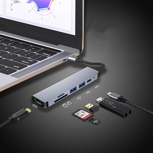 АДАПТЕР ХАБ СПЛИТТЕР TYPE-C SD TF HDMI 4K 30HZ 100W 6W1 MACBOOK