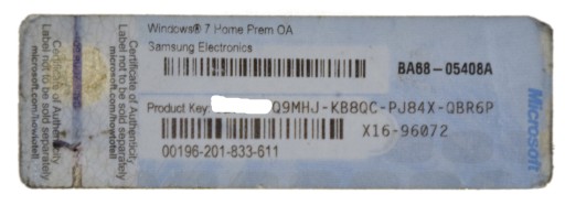ЛИЦЕНЗИОННАЯ НАКЛЕЙКА WINDOWS 7 SAMSUNG HOME PREMIUM