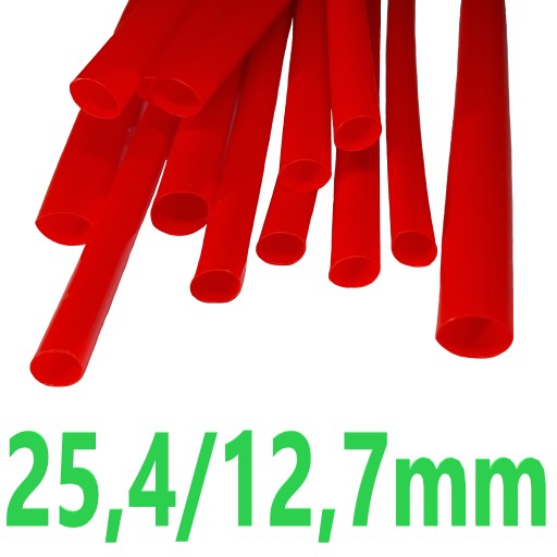 CIENKA RURKA TERMOKURCZLIWA BEZ KLEJU 1 METR 25,4/12,7mm CZERWONA