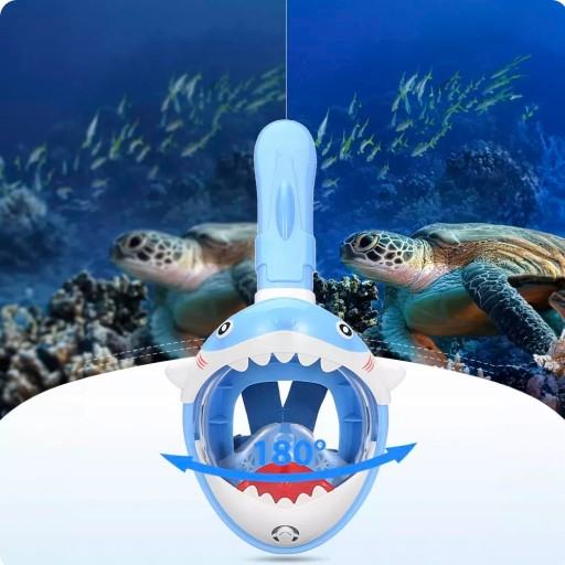МАСКА ДЛЯ ДАЙВИНГА С ТРУБКОЙ ПОЛНОЛИЦЕВАЯ ПАНОРАМНАЯ DRY TOP SHARK KIDS