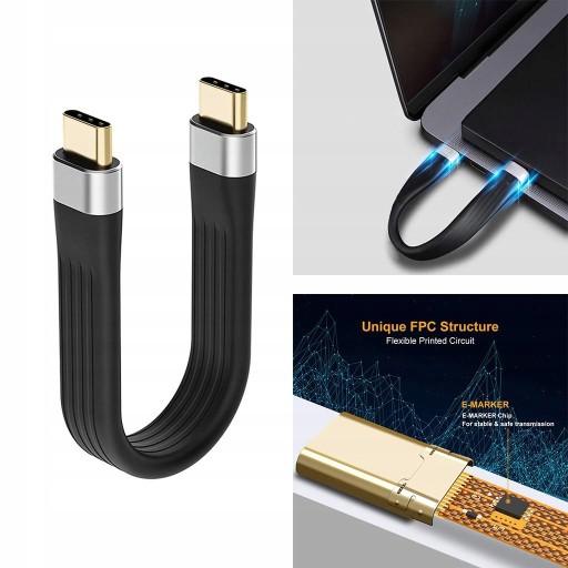 Короткий кабель USB Type C длиной 13 см для быстрой зарядки