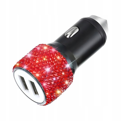 ŁADOWARKA SAMOCHODOWA BŁYSZCZĄCA CYRKONIE BLING 2X USB 24V 2.1A CZERWONA