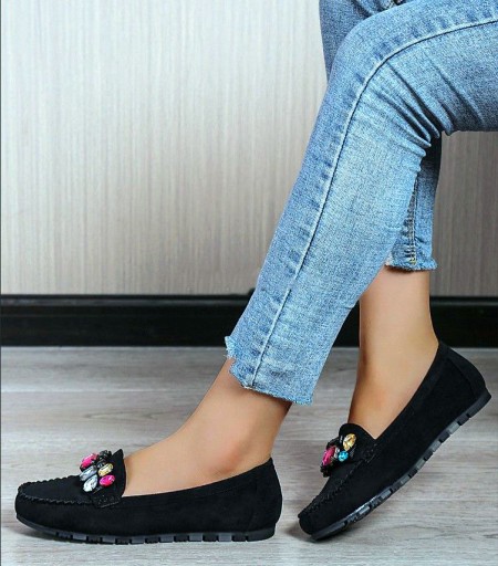 БАЛЕТКИ ЖЕНСКИЕ ЗАМШЕВЫЕ МОКАСИНЫ STONE BLACK 37