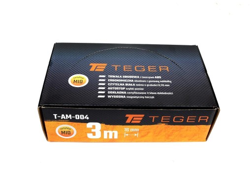 Рулетка стальная выкатная 3м 16мм TEGER
