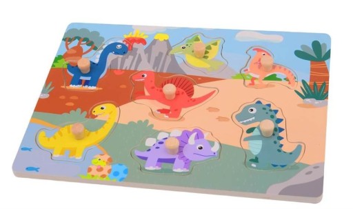 Деревянный пазл с ручками DINO Joueco