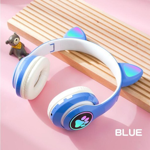 Универсальная гарнитура для наушников Cat Ear с мигающим светодиодом RGB и микрофоном синего цвета