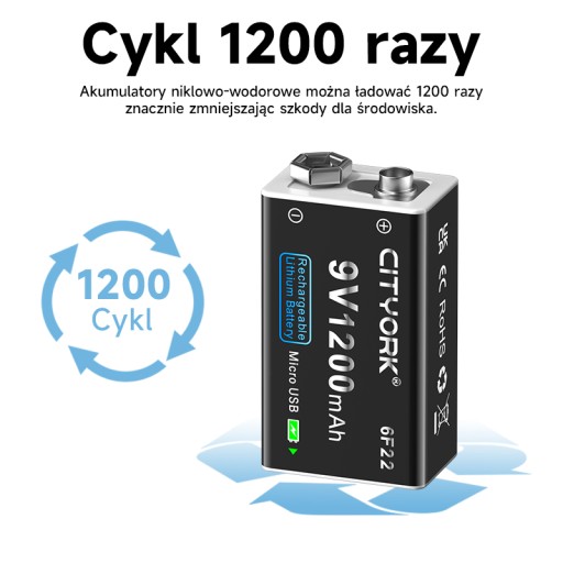2 szt. 9V 6F22 Micro USB akumulator litowo-jonowy z kablem USB