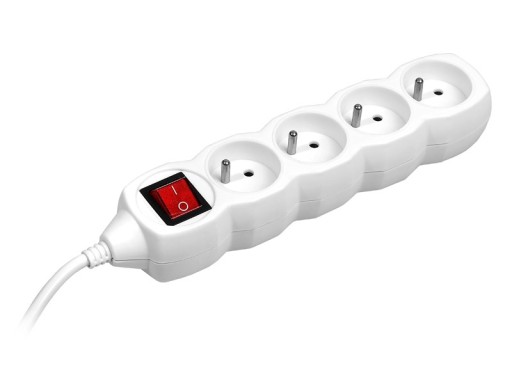 Удлинитель PowerCord, 4 розетки, выключатель, белый, 3 м