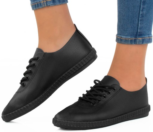 6621 CZARNE TRAMPKI TENISÓWKI SKÓRZANE 37
