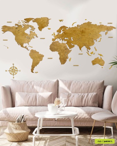 Mapa świata drewniana mapka z granicami z drewna Sikorka 180x90cm pakiet XL