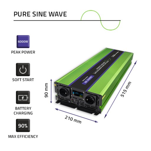 Преобразователь Qoltec 12 В 3000/6000 Вт