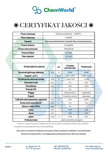 ДМСО Диметилсульфоксид PURE 100 мл - ChemWorld