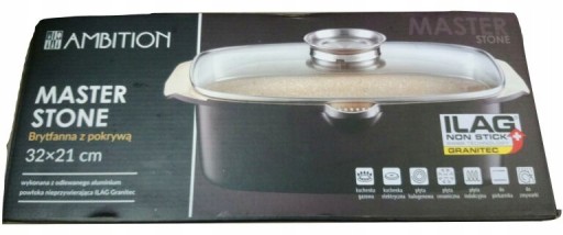 50255 Сковорода Master Stone с крышкой Aroma Knob system 32x21 см AMBITION