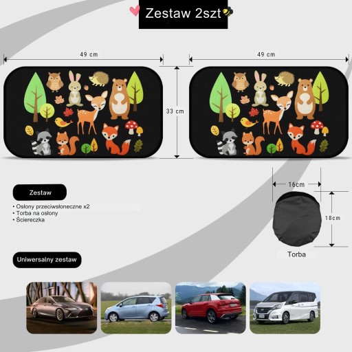 OSŁONA PRZECIWSŁONECZNA ELEKTROSTATYCZNA DO SZYBY + ŚCIERKA Z TORBĄ x2 SZT