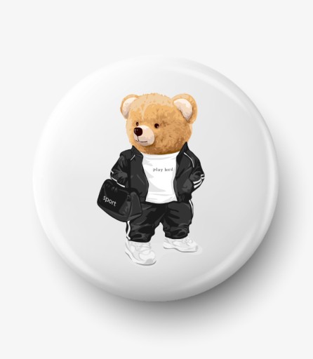 Button przypinka z grafiką BEAR DOLL SPORT