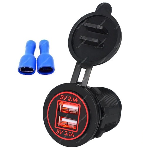 Gniazdo montażowe USB x2 4200mA 12-24V CZERWONE