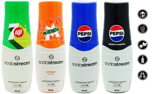 4x СИРОП КОНЦЕНТРАТА SODASTREAM 7UP MIRINDA PEPSI / MAX 9Л НАПИТОК с 440 мл