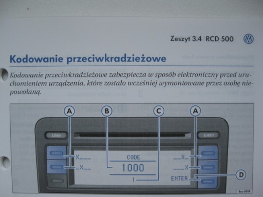 Руководство по магнитоле VW RCD 500 VW Passat B6 Golf V PL