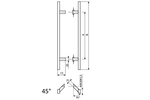 Uchwyt Pochwyt Antaba Do Furtki Drzwi Bramy Dwustronny 1400 mm INOX PR 45°