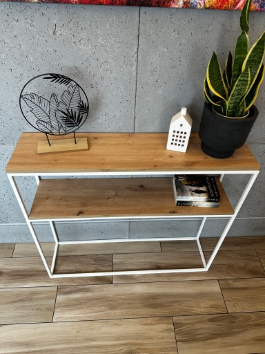 BIAŁA konsolka, toaletka styl loft, industrialna 100X25X90 blat DĄB ARTISAN