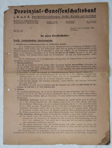 1936 BANK OPPELN NEISSE GLEIWITZ LEOBSHUTS СПИСОК ДОЛЖНИКОВ