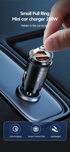 Ładowarka samochodowa Mini 200W/100W USB typu C, szybko ładująca się