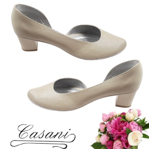 Casani buty ecru duże 43 niskie ślubne słupek 6cm