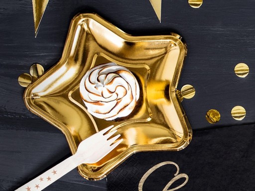 Talerzyki Papierowe Złote Gwiazda 18cm Urodziny Sylwester 6szt Party Deco
